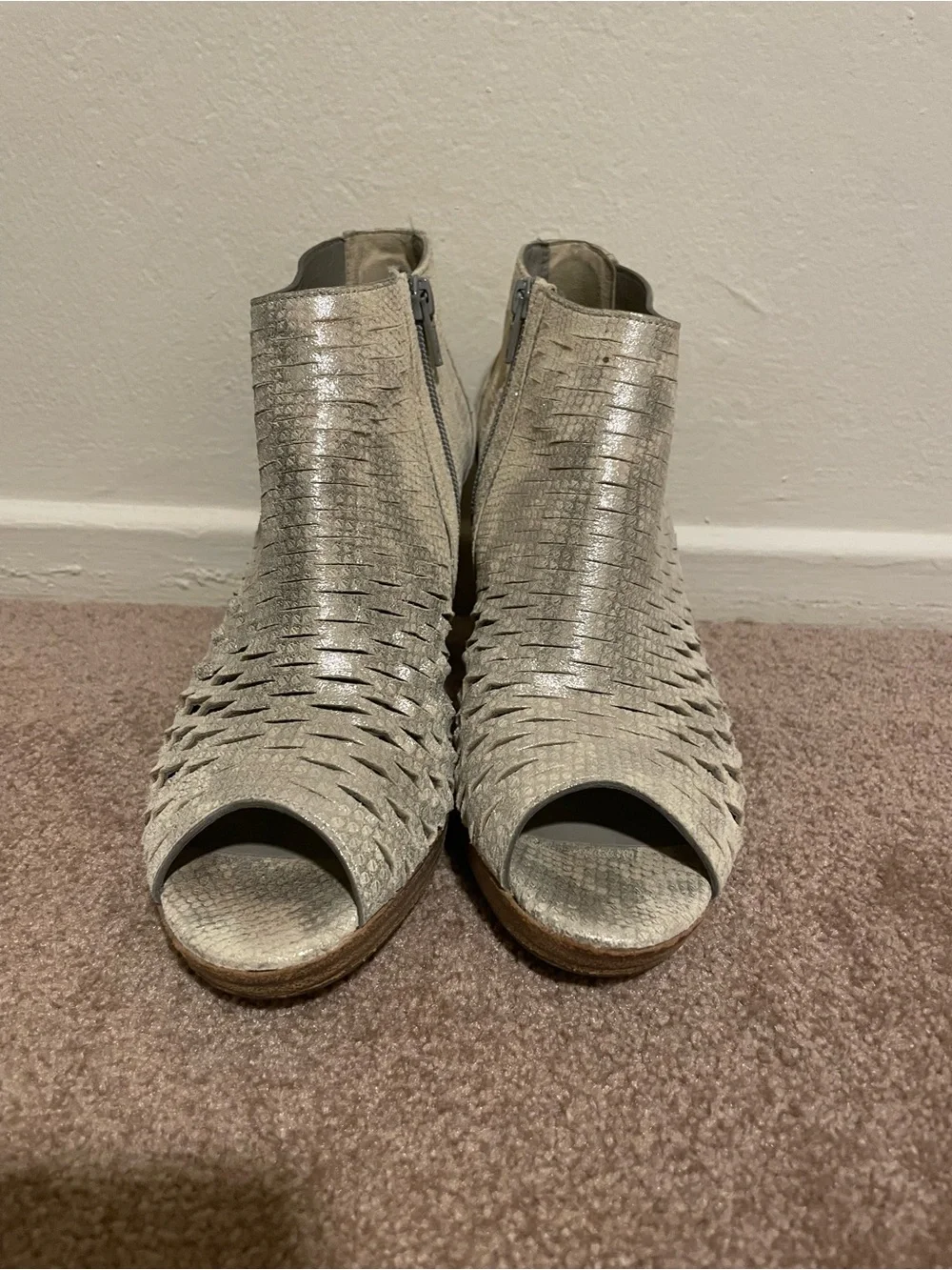 Paul Green Silver Woven Peep-Toe Ankle Booties